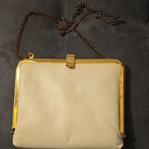 Classic Cream Leather Frame-Top Crossbody Bag